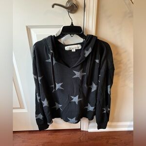 Vintage Havana Black Hoodie with Gray Star Pattern Size Med